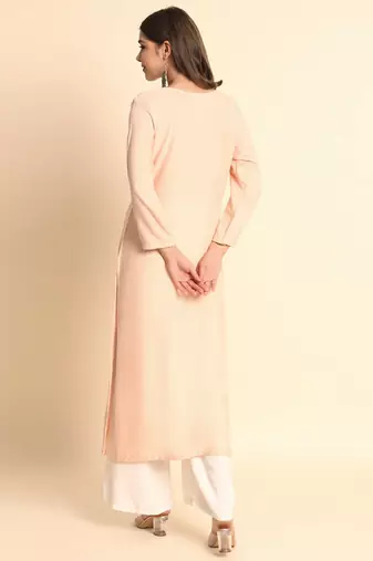 Peach Colour Chikankari Embroidery Rayon Kurti