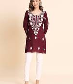 Maroon Colour Smart And Ethnic Resham Work Embroidered Kurti
