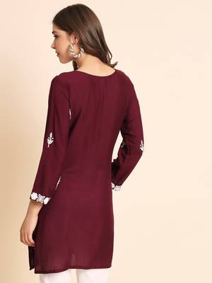 Maroon Colour Smart And Ethnic Resham Work Embroidered Kurti 2