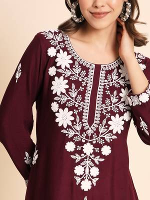 Maroon Colour Smart And Ethnic Resham Work Embroidered Kurti 3