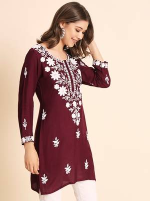 Maroon Colour Smart And Ethnic Resham Work Embroidered Kurti 4
