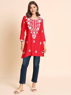 Gajri Colour Smart And Ethnic Resham Work Embroidered Kurti 1