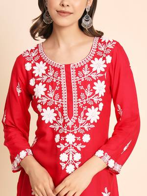 Gajri Colour Smart And Ethnic Resham Work Embroidered Kurti 3