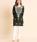 Green Colour Smart And Ethnic Resham Work Embroidered Kurti