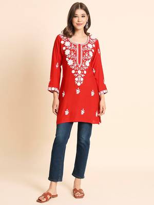 Orange Colour Smart And Ethnic Resham Work Embroidered Kurti 1