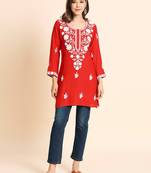 Orange Colour Smart And Ethnic Resham Work Embroidered Kurti