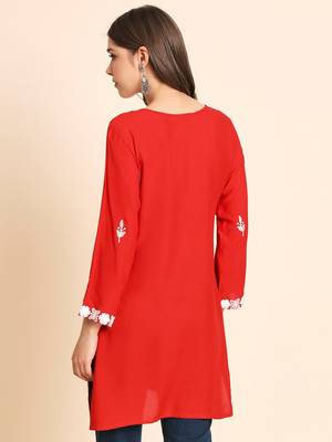 Orange Colour Smart And Ethnic Resham Work Embroidered Kurti 2