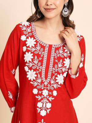 Orange Colour Smart And Ethnic Resham Work Embroidered Kurti 3