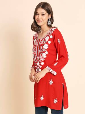 Orange Colour Smart And Ethnic Resham Work Embroidered Kurti 4