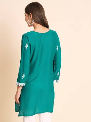 Blue Colour Smart And Ethnic Resham Work Embroidered Kurti 2