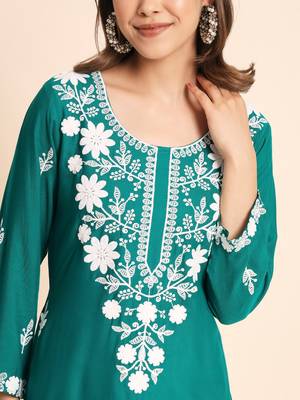 Blue Colour Smart And Ethnic Resham Work Embroidered Kurti 3
