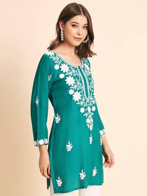 Blue Colour Smart And Ethnic Resham Work Embroidered Kurti 4