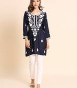 Nevy Blue Colour Smart And Ethnic Resham Work Embroidered Kurti
