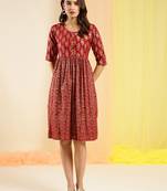 Red Colour Partywear Foil Printed Ethnic Girlish Kurti