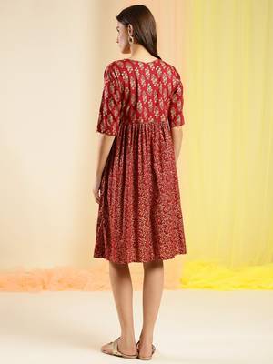 Red Colour Partywear Foil Printed Ethnic Girlish Kurti 2