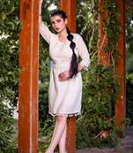 Designer Off White Colour Kurti With Fancy Resham Embroidery Work And Girlish Looks