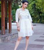 Designer Off White Colour Kurti With Fancy Resham Embroidery Work And Girlish Looks