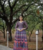 Blue Colour Ethnic Printed Long Kurti For Party Girlish Looks