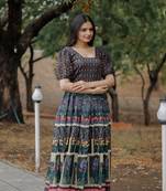 Green Colour Designer Ethnic Printed Long Kurti For Party Girlish Looks