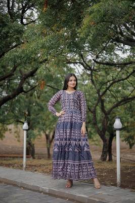 Grey Colour Ethnic Printed Long Kurti For Party Girlish Looks 1