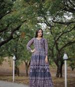Grey Colour Ethnic Printed Long Kurti For Party Girlish Looks