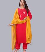 Rani Pink Colour Silk Slub Straight Kurtas Pant Set