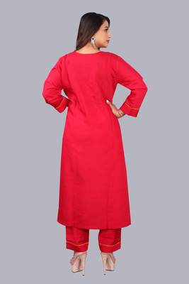 Rani Pink Colour Silk Slub Straight Kurtas Pant Set 4