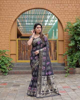 Black Woven Design Bandhej Silk Blend Saree With Blouse 1
