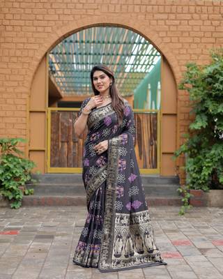 Black Woven Design Bandhej Silk Blend Saree With Blouse 3