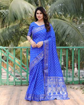 Blue Woven Design Bandhej Silk Blend Saree With Blouse 1