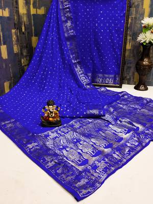 Blue Woven Design Bandhej Silk Blend Saree With Blouse 5