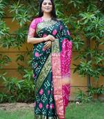 Green Woven Design Bandhej silk blend Saree With Blouse