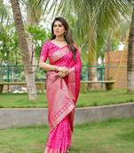 Pink Woven Design Bandhej silk blend Saree With Blouse