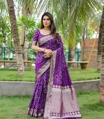 Purple Woven Design Bandhej silk blend Saree With Blouse