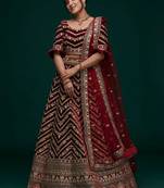 Bridal  Malai Satin Maroon  Embroidery Sequence Lehenga Choli