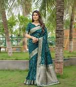 Green Woven Design Bandhej silk blend Saree With Blouse