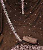 Women's brown heavy thread embroidery, sequence with embroidered dupatta silk dress material