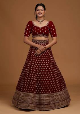 Trendy  Velvet  Maroon  Embroidery  Sequence Bridal Lehenga Choli 2