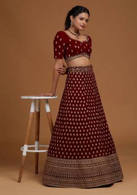 Trendy  Velvet  Maroon  Embroidery  Sequence Bridal Lehenga Choli 3