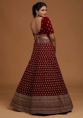 Trendy  Velvet  Maroon  Embroidery  Sequence Bridal Lehenga Choli 4