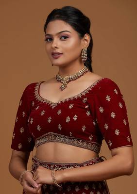 Trendy  Velvet  Maroon  Embroidery  Sequence Bridal Lehenga Choli 5