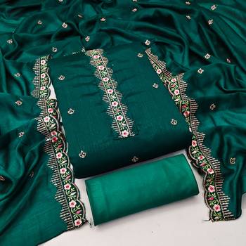Women's sea green unstitched heavy thread embroidery, sequence embroidered dupatta silk dress material (gngr50067sgn) 3