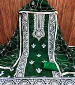 Women's green heavy thread embroidery and designer embroidered dupatta silk dress material