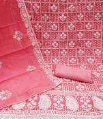 Women's peach thread embrodiery with designer embroidered dupatta chanderi cotton dress material
