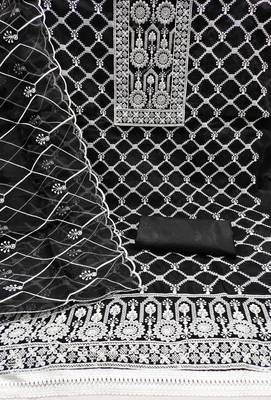 Women's black thread embrodiery with designer embroidered dupatta organza dress material 2