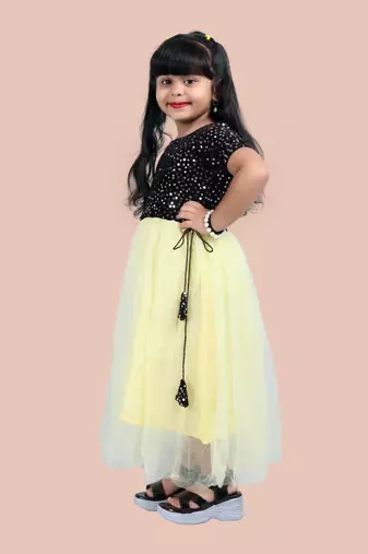 fit & flare velvet & net dress For girls