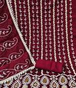 Women's maroon thread embrodiery with designer embroidered dupatta chanderi cotton dress material