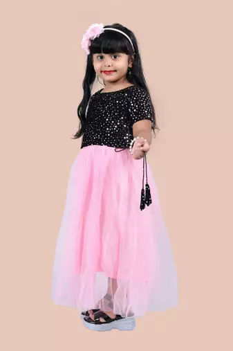 fit & flare velvet & net dress For girls