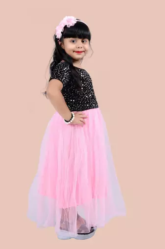 fit & flare velvet & net dress For girls