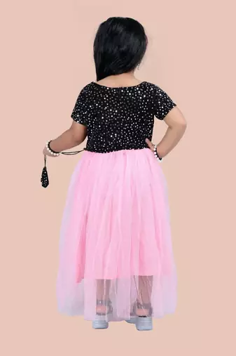 fit & flare velvet & net dress For girls
